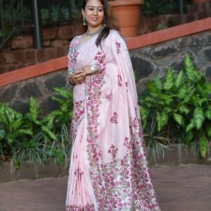 Pure Linen Saree Handwoven & Handprinted